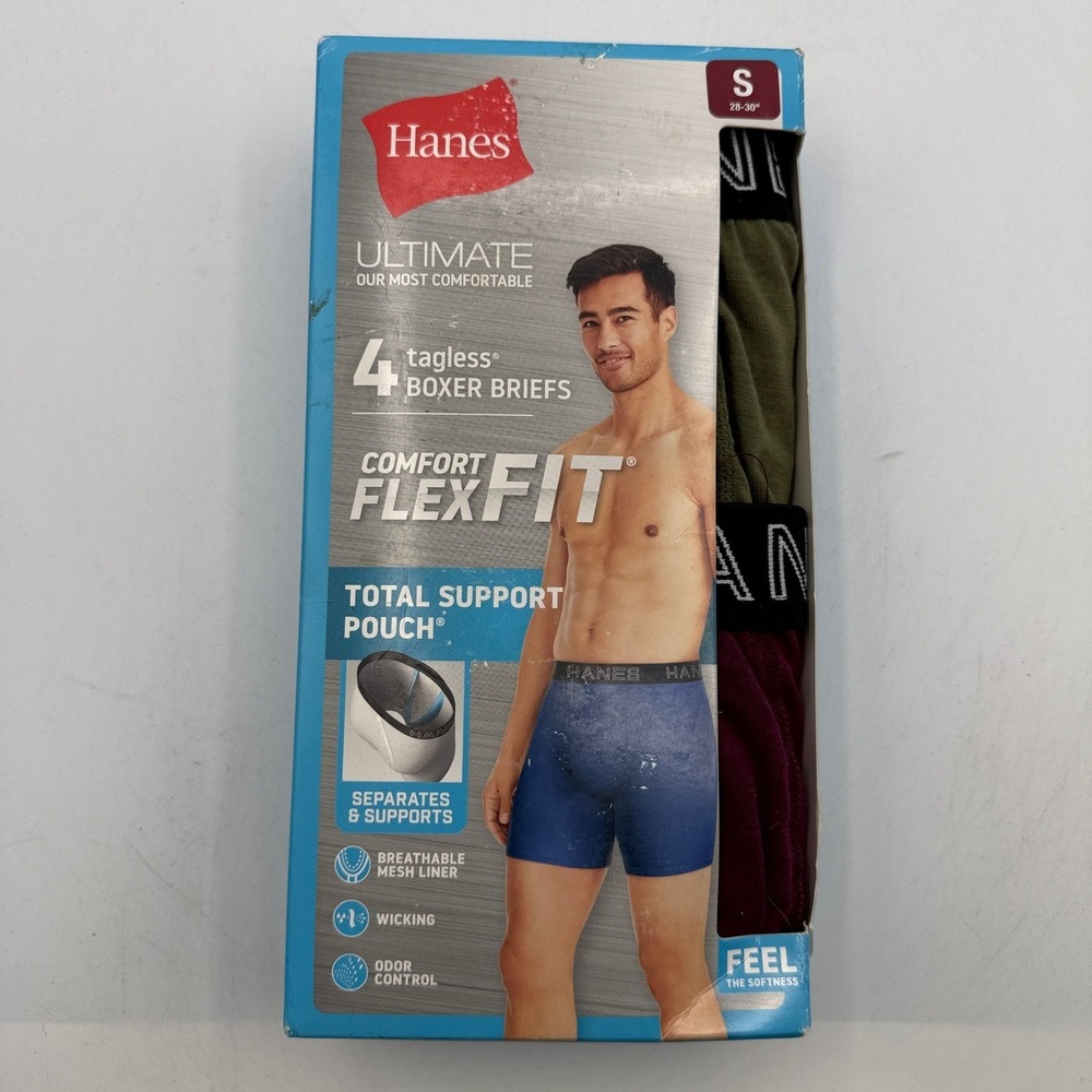 Hanes Boxer Briefs Mens Size S Multicolor Total Support Pouch 4-Pack UFSBD4